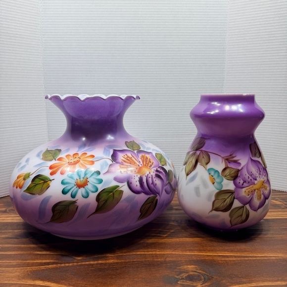 10”x13” Hand Painted PurpleFlower GWTW Hurricane Parlor Lamp Shade AND 10” Base